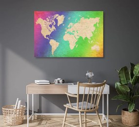 Εικόνα στον παγκόσμιο χάρτη παστέλ από φελλό - 120x80  wooden