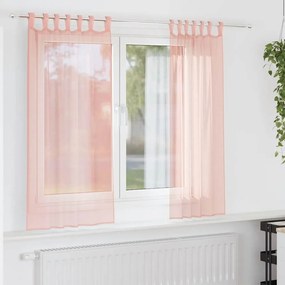 vidaXL Voile κουρτίνες με τσέπες ράβδου 2 τεμάχια Ροζ