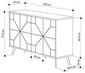 Μπουφές μελαμίνης Giacomo Megapap χρώμα λευκό αντικέ 123x35x77,4εκ.