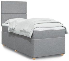 vidaXL Κρεβάτι Boxspring με Στρώμα Ανοιχτό Γκρι 90x200 εκ. Υφασμάτινο
