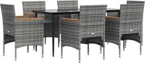 vidaXL Σετ Τραπεζαρίας Κήπου 7 τεμ. Γκρι / Μαύρο με Μαξιλάρια