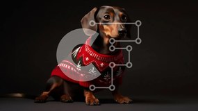 Σετ των 2 Intra Συλλεκτικό Ξύλινο Παζλ Plywood 4mm - Σκύλος Dachshund με κόκκινο πουλόβερ σε μαύρο φόντο Σε Ξύλινο Κουτί - Διαστάσεις: 10x10 cm – 25 κομμάτια