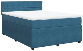 vidaXL Κρεβάτι Boxspring με Στρώμα Μπλε 140x190 εκ. Βελούδινο