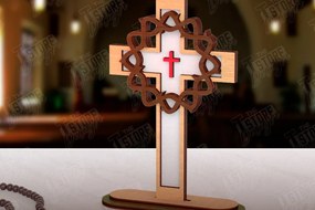 Σετ των 2 Intra απο ξύλο plywood 3mm-4mm πάχος Χριστιανικός Σταυρός με Κόψιμο Stand Δίασταση 15x15 cm INTRAFABR-121116513