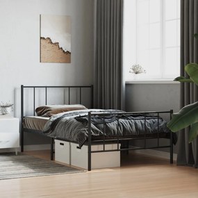 Πλαίσιο Κρεβατιού με Κεφαλάρι&amp;Ποδαρικό Μαύρο 100x190εκ. Μέταλλο
