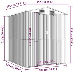 Αποθήκη Κήπου Ανοιχτό καφέ 192x191x223 εκ. Γαλβανισμένο Ατσάλι - Καφέ