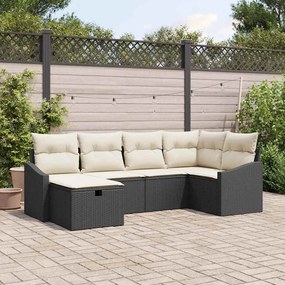 vidaXL Σετ Καναπέ Κήπου 6 pcs Μαύρο, Κρέμα Πολυ rattan, βαμμένο ατσάλι