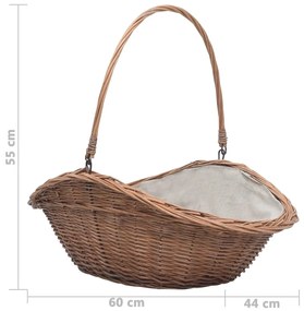 286988 Firewood Basket with Handle 60x44x55 cm Natural Willow - Καφέ