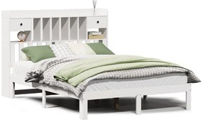 vidaXL Κρεβάτι Βιβλιοθήκη Χωρίς Στρώμα Λευκό 135x190 εκ Μασίφ Πεύκο