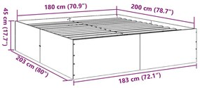 Πλαίσιο Κρεβατιού Καπνιστή Δρυς 180x200 εκ. Επεξεργασμένο Ξύλο - Καφέ