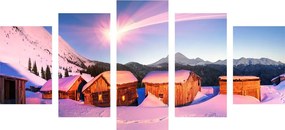 Εικόνα 5 τμημάτων χιονισμένο ορεινό χωριό - 100x50