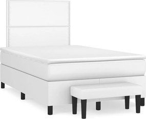 vidaXL Κρεβάτι Boxspring με Στρώμα Λευκό 120x200εκ.από Συνθετικό Δέρμα