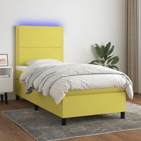 Κρεβάτι Boxspring με Στρώμα &amp; LED Πράσινο 100x200 εκ Υφασμάτινο - Πράσινο