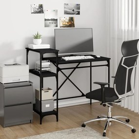 Γραφείο με Ράφια Μαύρο 105x50x90 εκ. Επεξ. Ξύλο/Σίδηρος - Μαύρο