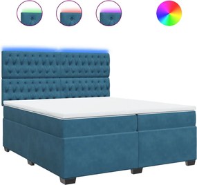 vidaXL Κρεβάτι Boxspring με Στρώμα Μπλε 200x200 εκ. Βελούδινο