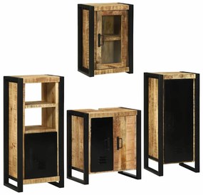 vidaXL Σετ Επίπλων Μπάνιου Επιτοίχιο 4 pcs Καφέ Στερεό ξύλο μάνγκο