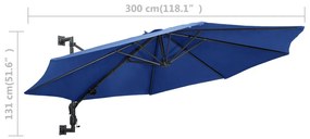 Ομπρέλα Τοίχου Μπλε 300 εκ. με Μεταλλικό Ιστό - Μπλε