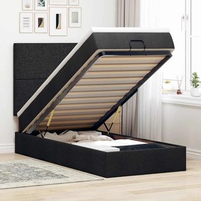 vidaXL Οθωμανικό κρεβάτι με στρώμα &amp; LEDs Μαύρο ύφασμα 90x190cm