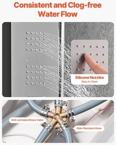 VEVOR Shower Panel Tower System Stainless Steel Column Rainfall Head 5 Modes