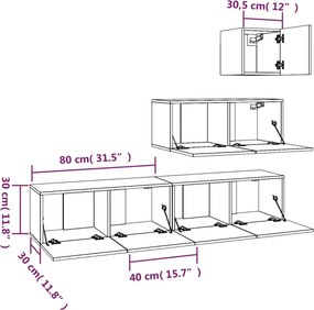 vidaXL Σετ Επίπλων Τηλεόρασης 4 Τεμαχίων Καπνιστή δρυς Επεξ. Ξύλο