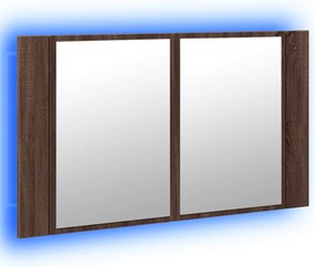 vidaXL Ντουλάπι Μπάνιου Καθρέφτη/Φως LED Καφέ Δρυς 80x12x45εκ Ακρυλικό