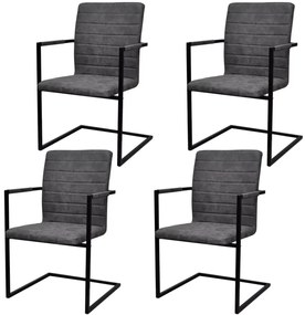 Καρέκλες Τραπεζαρίας «Πρόβολος» 4 τεμ. Γκρι από Συνθετικό Δέρμα - Γκρι