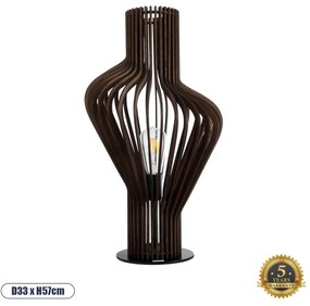 02177 GloboStar® MIHIRO 02177 Boho Επιτραπέζιο Φωτιστικό Πορτατίφ Μονόφωτο 1 x E27 IP20 Καφέ Ξύλο με Μαύρο Μέταλλο - Μ33 x Π33 x Υ57cm