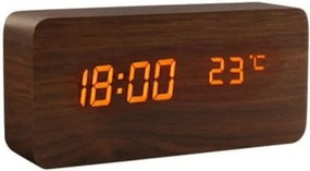 Επιτραπέζιο Ξύλινο Ψηφιακό Ρολόι με οθόνη LED, Ξυπνητήρι, Θερμόμετρο - Καφέ