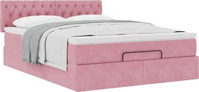 vidaXL Οθωμανικό κρεβάτι με στρώμα ροζ 140x190cm Βελούδο