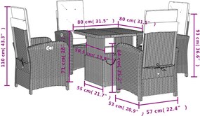 vidaXL Σετ Τραπεζαρίας Κήπου 5 Τεμαχίων Μαύρο Συνθ. Ρατάν με Μαξιλάρια