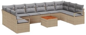 vidaXL Σετ Καναπέ Κήπου με μαξιλάρι 11 pcs Μπεζ Πολυ ράταν