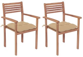 Καρέκλες Κήπου 2 τεμ. από Μασίφ Ξύλο Teak με Μπεζ Μαξιλάρια