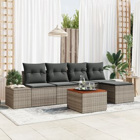 vidaXL Σετ καναπέ κήπου 6 τεμαχίων με μαξιλάρια γκρι πολυ-rattan
