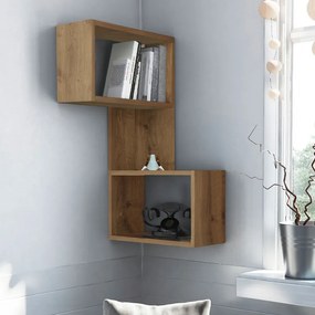 Ραφιέρα τοίχου γωνιακή Part Megapap χρώμα ανοιχτό καρυδί 47x20x82εκ.