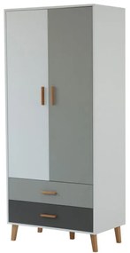 Ντουλάπα Timmy 2D2S Λευκό-Γραφίτη-Γκρι 90x50x199cm