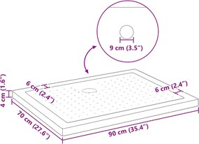 vidaXL Δίσκος Βάσης Ντους με Τρύπες 90 x 70 x 4 cm ABS Μαύρο