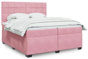vidaXL Κρεβάτι Boxspring με Στρώμα Ροζ 200x200 εκ. Βελούδινο