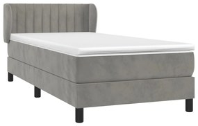 Κρεβάτι Boxspring με Στρώμα Ανοιχτό Γκρι 80x200 εκ. Βελούδινο - Γκρι