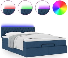 vidaXL Οθωμανικό κρεβάτι με στρώμα &amp; LEDs Μπλε 140x200cm ύφασμα