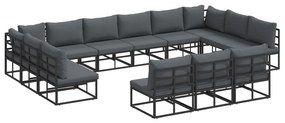 vidaXL Σετ Καναπέ Κήπου με μαξιλάρι με μαξιλάρι 13 pcs Μαύρο Αλουμίνιο