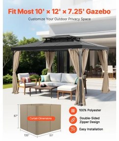 VEVOR Gazebo Privacy Curtain 12&#039; x 10&#039; x 7.3&#039; Waterproof Gazebo Curtains Khaki