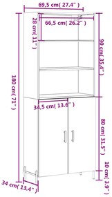 Ντουλάπι Γκρι Sonoma 69,5 x 34 x 180 εκ. Επεξεργασμένο Ξύλο - Γκρι