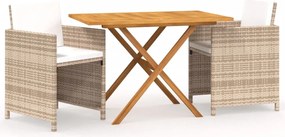 vidaXL Σετ Τραπεζαρίας Κήπου 3 Τεμαχίων Μπεζ με Μαξιλάρια