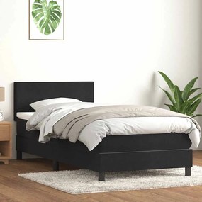 vidaXL Κρεβάτι Boxspring με Στρώμα &amp; LED Μαύρο 80x220 εκ. Βελούδινο
