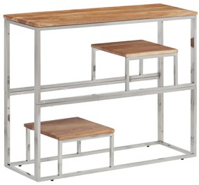 vidaXL Τραπέζι Κονσόλα Ασημί Ανοξείδωτο Ατσάλι &amp; Μασίφ Ξύλο Ακακίας