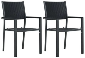 Καρέκλες Κήπου 2 τεμ. Μαύρες με Όψη Ρατάν Πλαστικές - Μαύρο