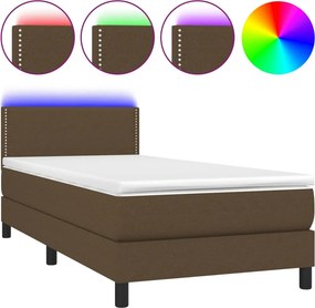 vidaXL Κρεβάτι Boxspring με Στρώμα &amp; LED Σκ.Καφέ 100x200 εκ Υφασμάτινο