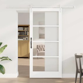 vidaXL Συρόμενη Πόρτα  με Σετ Εξαρτημάτων Λευκή 93x202 εκ. Στερεό Ξύλο Πεύκου