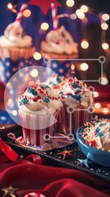 Intra Συλλεκτικό Ξύλινο Παζλ Plywood  4mm - Λαχταριστά Cupcakes με Κόκκινο, Λευκό και Μπλε παγετό Σε Ξύλινο Κουτί - Διαστάσεις: 10x10 cm – 25 κομμάτια