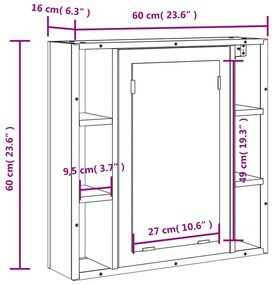 Καθρέφτης Μπάνιου Ντουλάπι Καπνιστή Δρυς 60x16x60 εκ Επεξ. Ξύλο - Καφέ